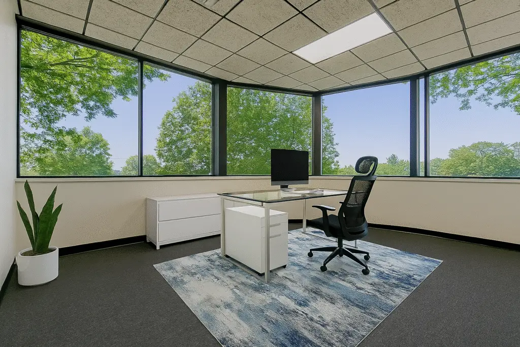 Corner office suite, staged